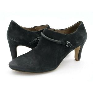 Ecco Pumps Womens 10.5 Black Nubuck Nephi Almond Toe Side Zip Cone Heel EU 41